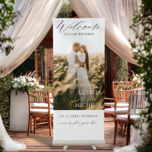 Modern Black & White Photo Wedding Welcome Retractable Banner