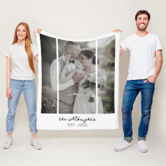 Modern Black White Photo with Personalised Name Fleece Blanket