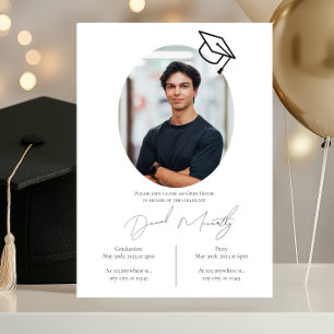 Modern Black White Photos Party Graduation Invitation