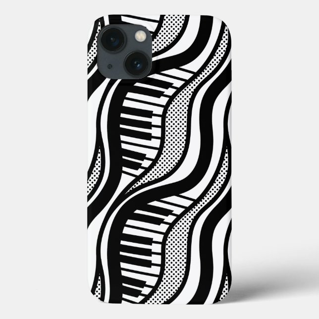 Modern Black White Piano Wavy Case-Mate iPhone Case (Back)