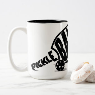 Modern Black White Pickleball Paddle Two-Tone Coffee Mug
