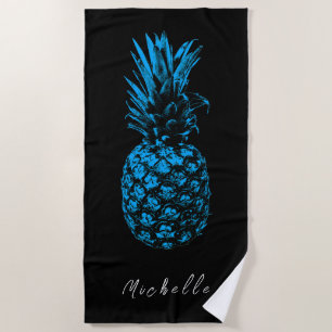 Modern black white Pineapple   Custom Beach Towel