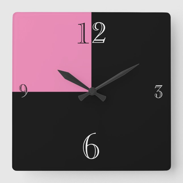 Modern Black White Pink abstract Square Wall Clock (Front)