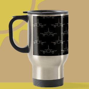 Modern Black & White Plane Pattern Travel Mug