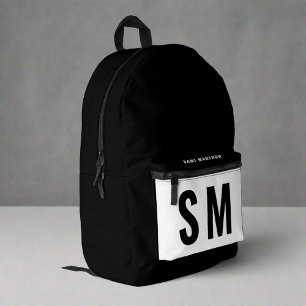 Modern Black & White Player Sports Boy Monogram Printed Backpack