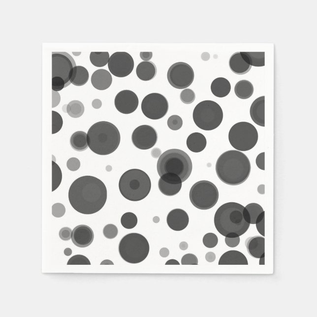 Modern Black White Polka Dot Bubbles Party Napkin (Front)