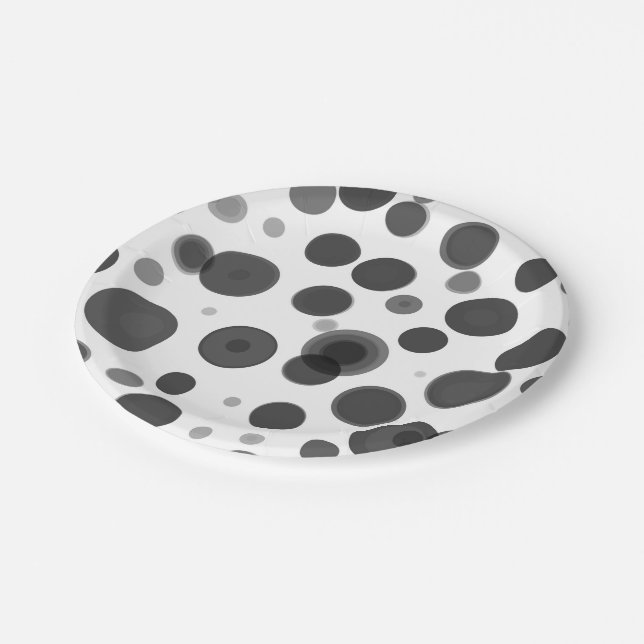Modern Black White Polka Dot Bubbles Party Paper Plate (Angled)