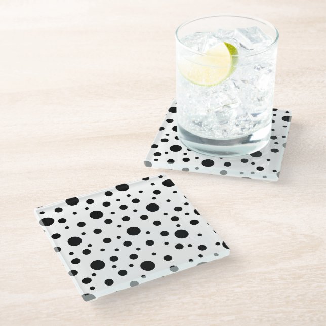 Modern Black White Polka Dot Glass Coaster (Angled)