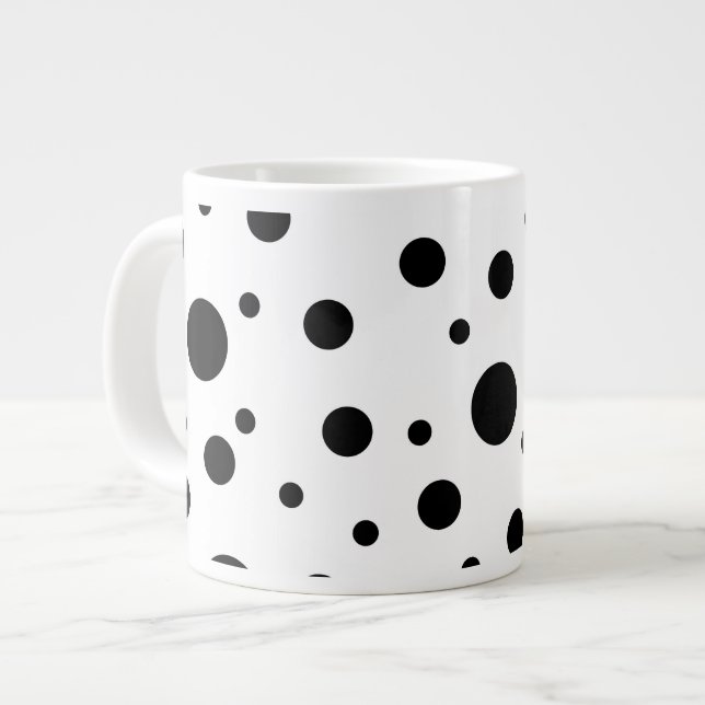 Modern Black White Polka Dot Large Coffee Mug (Front Left)