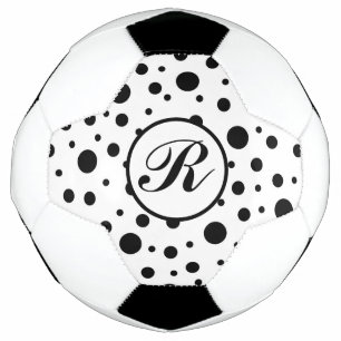 Modern Black White Polka Dot Monogram Football