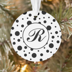 Modern Black White Polka Dot Monogram Ornament