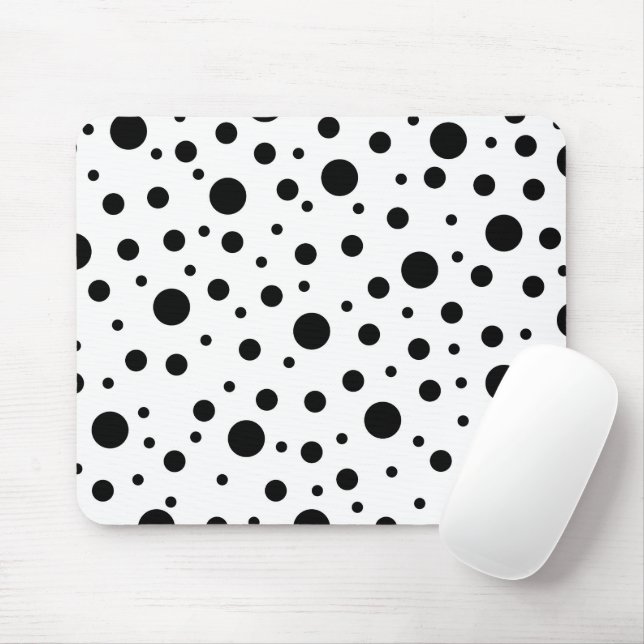 Modern Black White Polka Dot Mouse Mat (With Mouse)