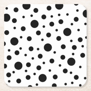 Modern Black White Polka Dot Square Paper Coaster