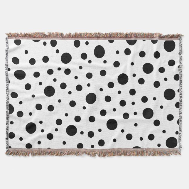 Modern Black White Polka Dot Throw Blanket (Front)