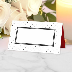 Modern Black White Polka Dot with Red Place Card