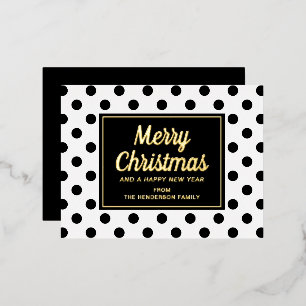 Modern Black White Polka Dots Christmas Gold Foil Holiday Postcard