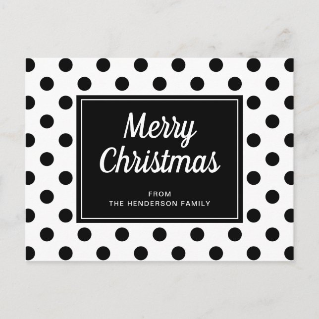 Modern Black White Polka Dots Merry Christmas Postcard (Front)
