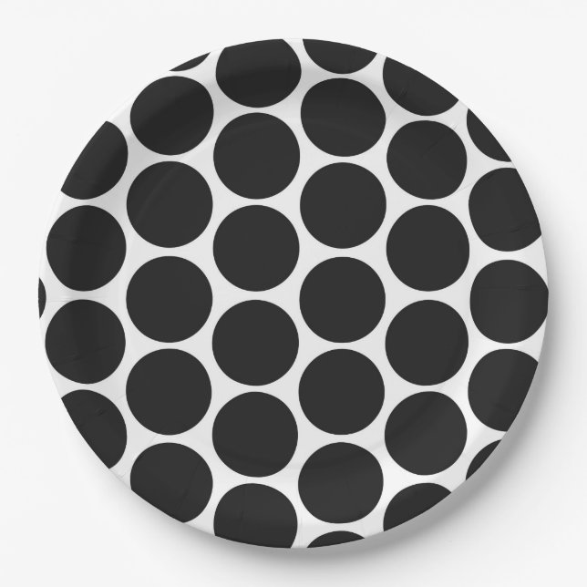 MODERN BLACK, WHITE POLKA DOTS PAPER PLATE (Front)