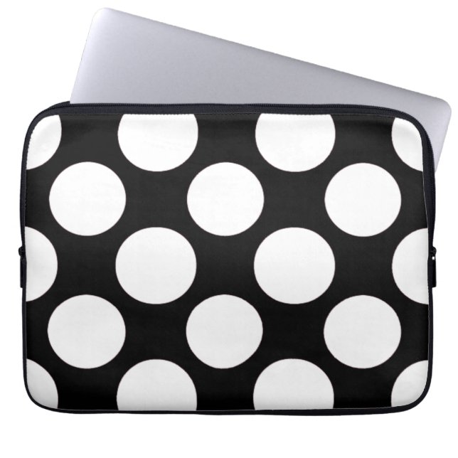 Modern Black White Polka Dots Pattern Laptop Sleeve (Front)
