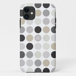 Modern black white polka dots pattern monogram iPhone 11 case