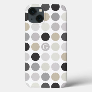 Modern black white polka dots pattern monogram iPhone 13 case