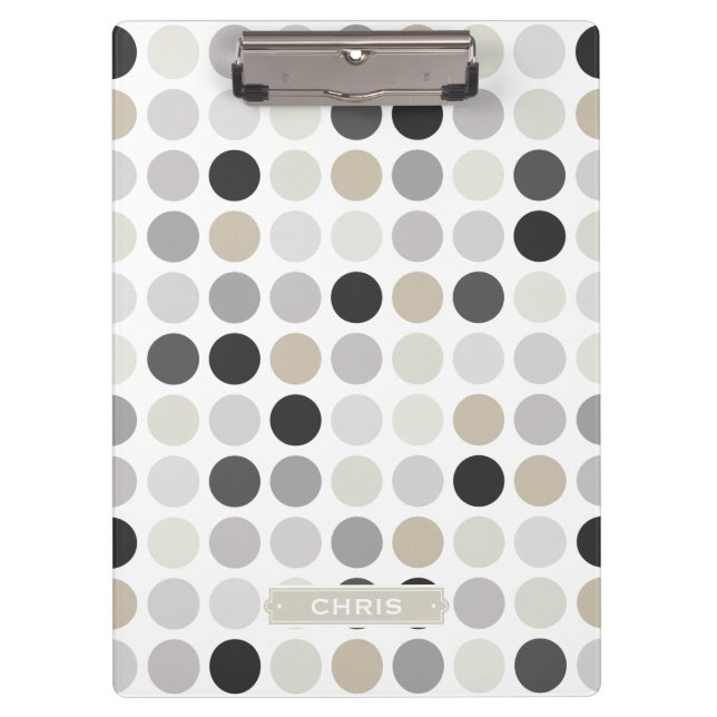 Modern black white polka dots pattern monogram clipboard (Front)