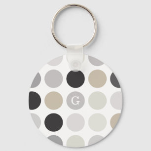 Modern black white polka dots pattern monogram key ring