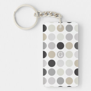Modern black white polka dots pattern monogram key ring