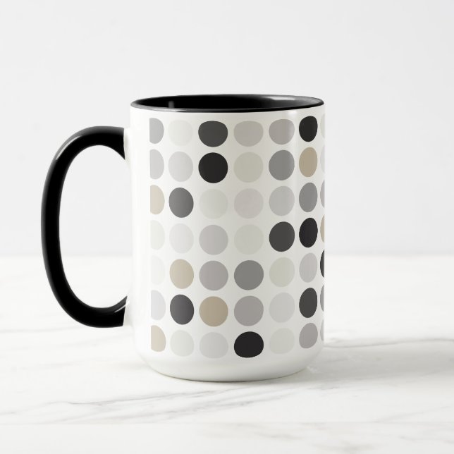 Modern black white polka dots pattern monogram mug (Left)