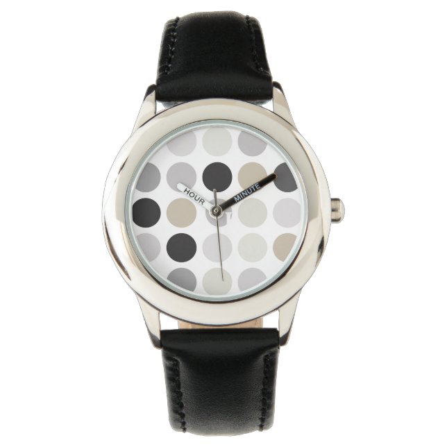 Modern black white polka dots pattern monogram watch (Front)