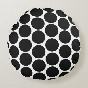 MODERN BLACK, WHITE POLKA DOTS ROUND CUSHION
