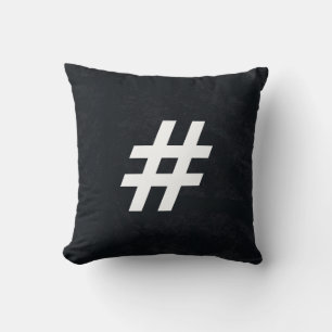 Modern Black & White # Pound sign (hashtag) Button Cushion