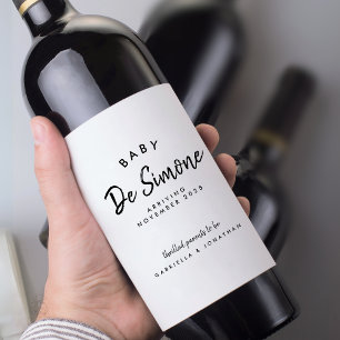 Modern Black White Pregnancy Announcement Wine Label