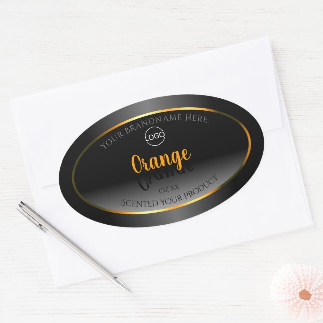 Modern Black White Product Label Orange Frame Logo (Envelope)