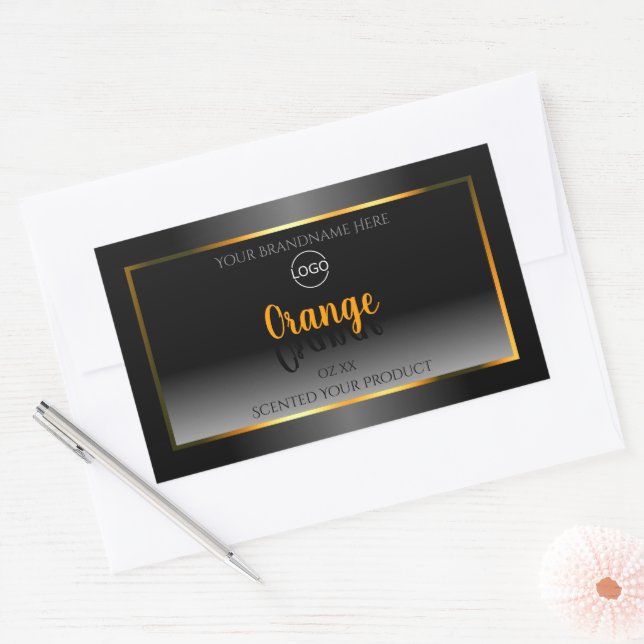 Modern Black White Product Label Orange Frame Logo (Envelope)