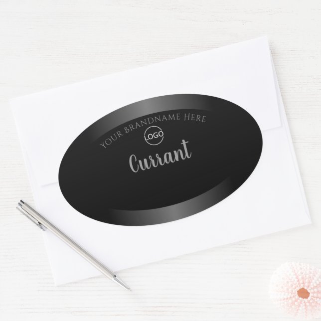 Modern Black White Product Label Silver Frame Logo (Envelope)