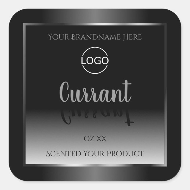 Modern Black White Product Label Silver Frame Logo (Front)