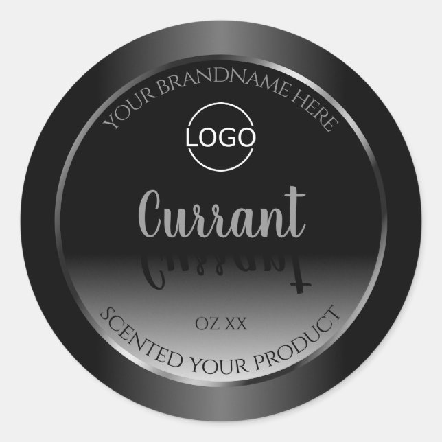 Modern Black White Product Label Silver Frame Logo (Front)