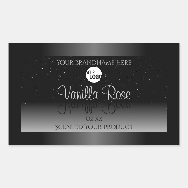 Modern Black White Product Label Soft Glitter Logo (Front)