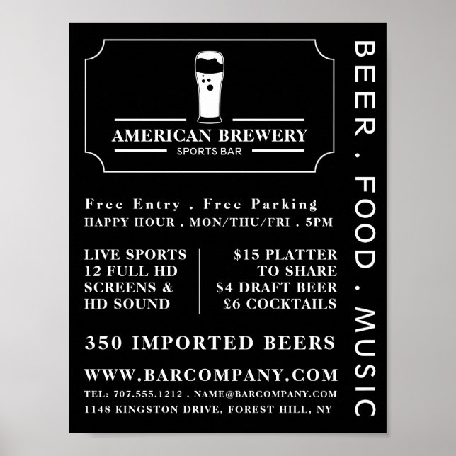 Modern Black & White, Pub/Brewery Advertising Poster (Front)