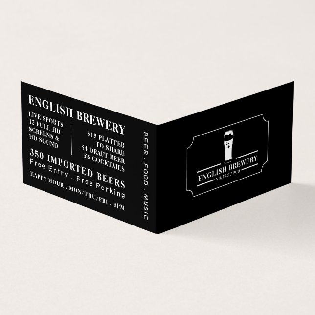 Modern Black & White, Pub/Brewery, Detailed Business Card (Outside)