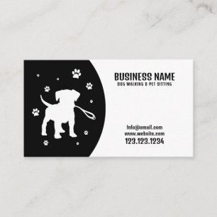 Modern Black & White Puppy Silhouette Dog Walking Business Card