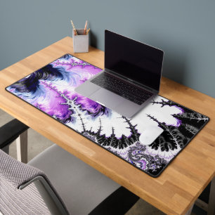 Modern Black White Purple Gradient Fractal Desk Mat