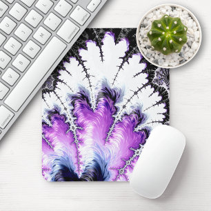 Modern Black White Purple Gradient Fractal Mouse Mat