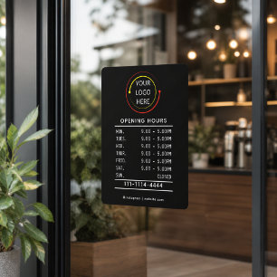 Modern Black & White QR Business Hours Logo Window Cling