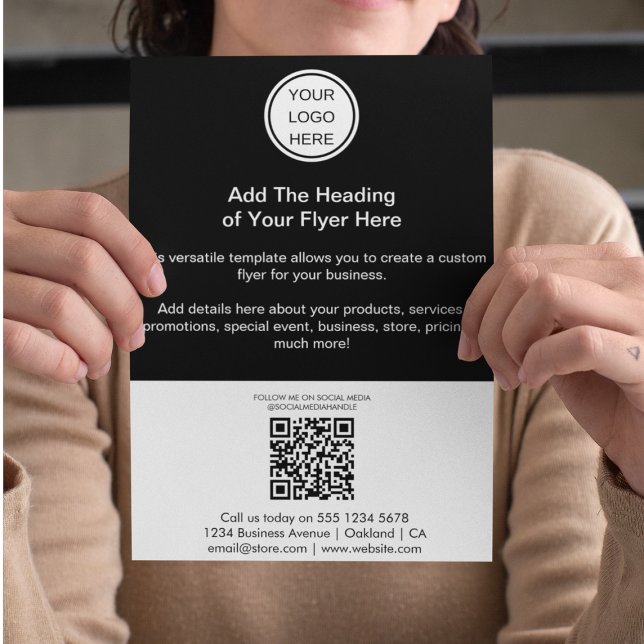 Modern Black  & White QR Code & Business Logo  Flyer (Creator Uploaded)