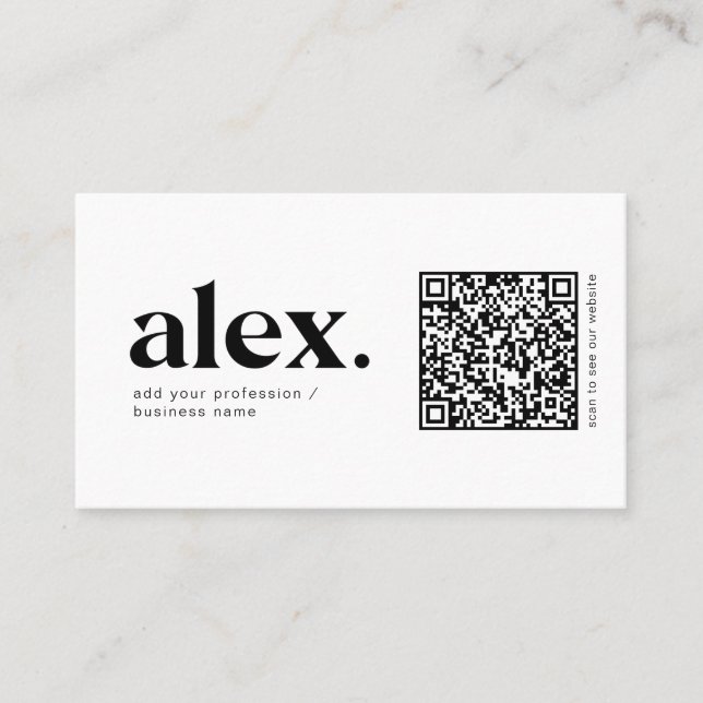 Modern Black & White QR Code Logo Business Card (Front)
