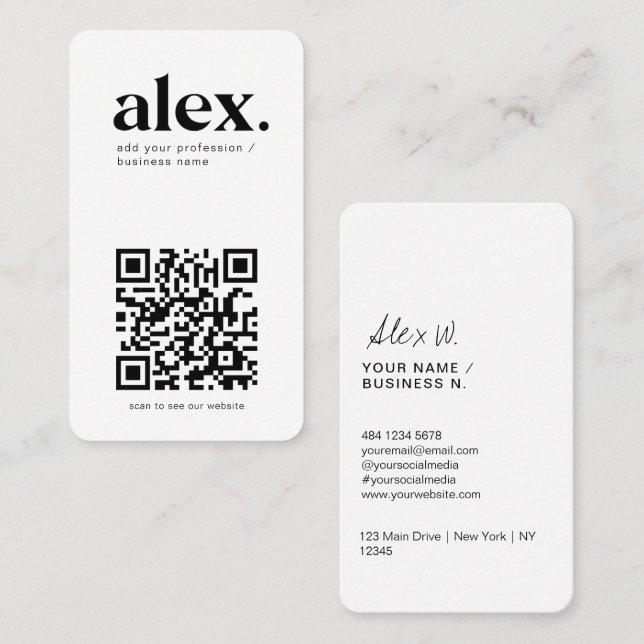 Modern Black & White QR Code Logo Business Card (Front/Back)