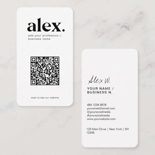 Modern Black & White QR Code Logo Business Card (Front/Back)