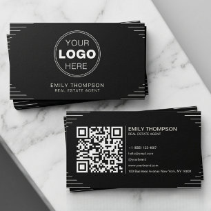 Modern Black & White QR Code   Luxury Art Deco Business Card